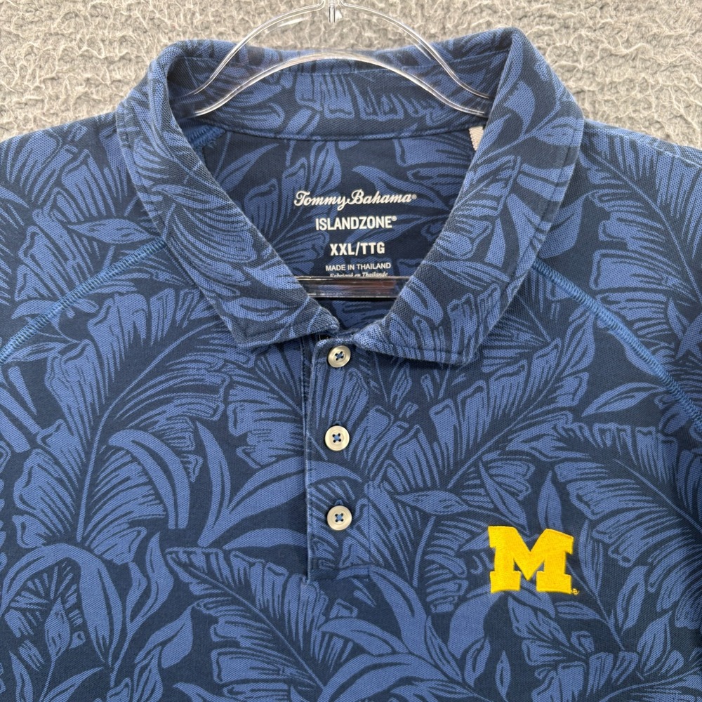Michigan Wolverines Tommy Bahama Polo Shirt Mens 2XL Blue Floral Island Zone